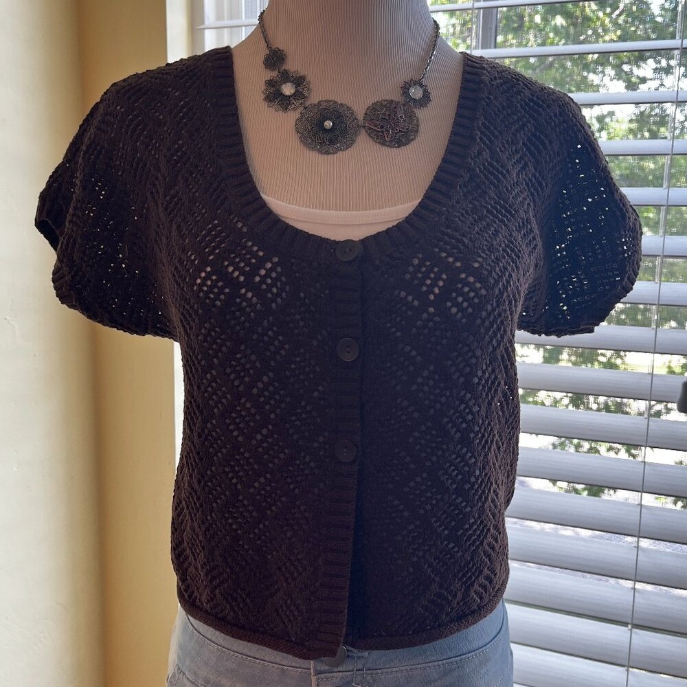 CANDIE'S Crochet Cardigan Shrug Dark Brown, Large Juniors NEW!